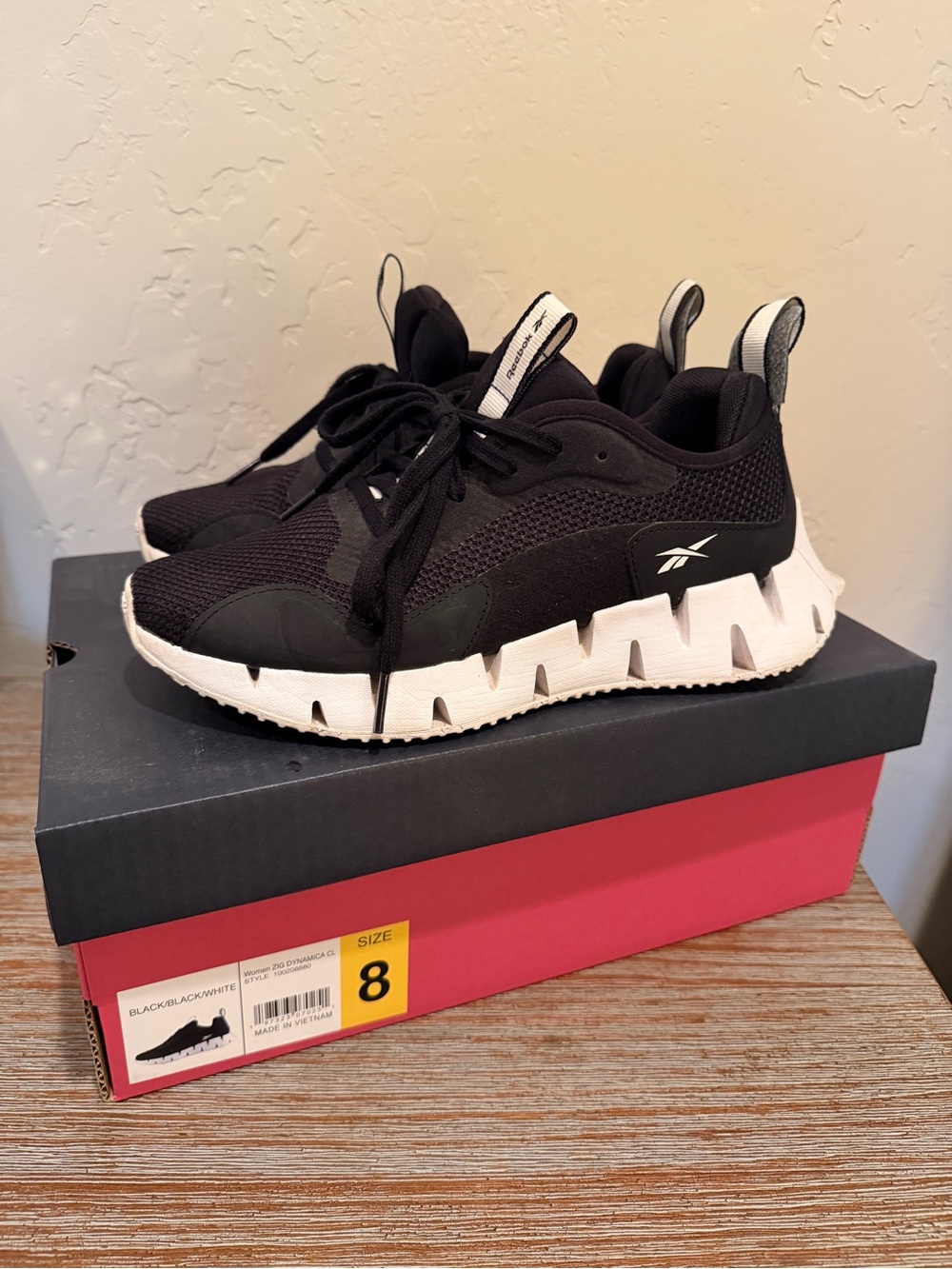 Reebok Kids' Black and White Zig-Style Mesh Sneakers